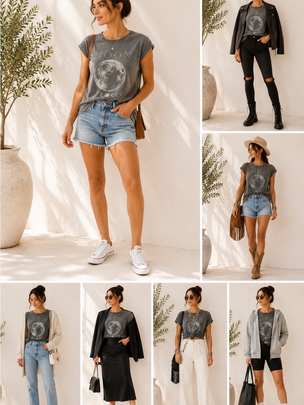 Chaser Moon Phase Burnout Graphic Tee Celestial Boho Gray Muscle Top Medium - Picture 2 of 14